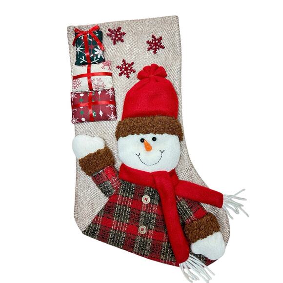 Christmas Stocking Snowman Appliqué With Gifts 18” Winter - Picture 1 of 5